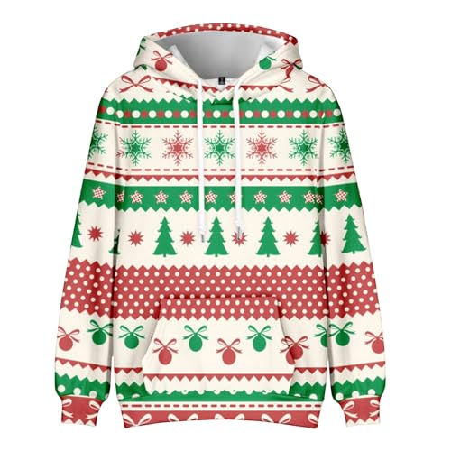 Weihnachtspullover, Herren Mit Kapuze Weihnachten Bedruckt Sweatshirt Casual Fashion Sports Sweatshirt Kordelzug Lustig Lichtern Baumwolle Ugly Sweater Männer Weihnachtspulli Trex (L, Beige) Generisch von Generisch