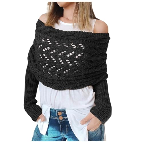 Weihnachtspullover Schal Mit Ärmeln Strick Elegante Ärmelschal Winter Warm Gestrickt Schals Umhang Einfarbig Wrap Schal Shawl Cape Strickschals Elastizität Mode Pulloverschal Freizeit Sweater Scarf von Generisch