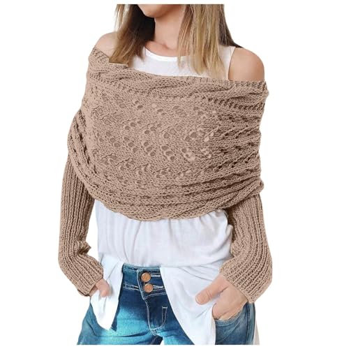 Weihnachtspullover Schal Mit Ärmeln Strick Elegante Ärmelschal Winter Warm Gestrickt Schals Umhang Einfarbig Wrap Schal Shawl Cape Strickschals Elastizität Mode Pulloverschal Freizeit Sweater Scarf von Generisch