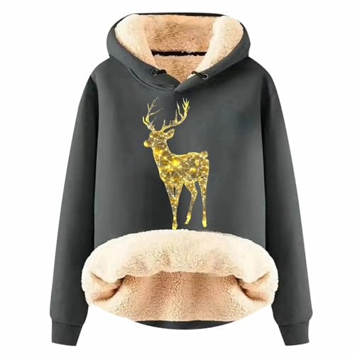 Weihnachtspullover Damen, Kapuzenpullover Damen Fleece 3D Druck Dicker Mit Kapuze Fleecepullover Weihnachtspulli Gefüttert Thermo Winterpullover Langarmshirt Weihnachts Hoodie von Generisch