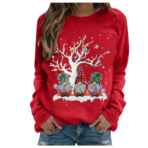 Weihnachtspullover Damen 2024 Weihnachtspullover Damen Lustig Pullover Weihnachten Damen Weihnachtspulli Merry Christmas Sweatshirt Basic Rundhals Langarmshirt Weihnachtsmotiv Weihnachtskleidung von Generisch