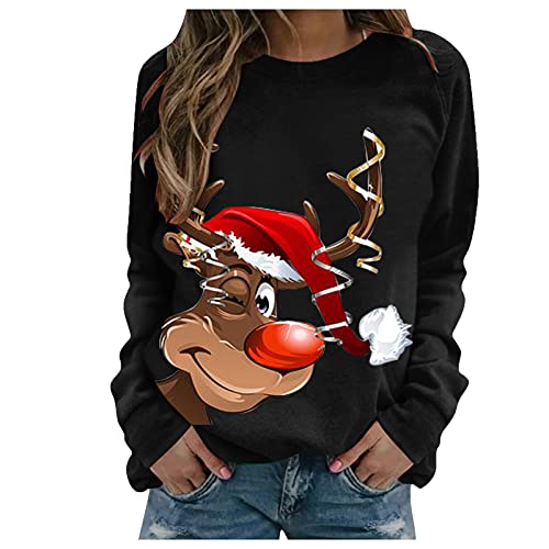 Weihnachtspullover Damen 2024 Lustig Merry Christmas Sweatshirt Basic Rundhals Langarmshirt Weihnachtsmotiv Weihnachtskleidung von Generisch