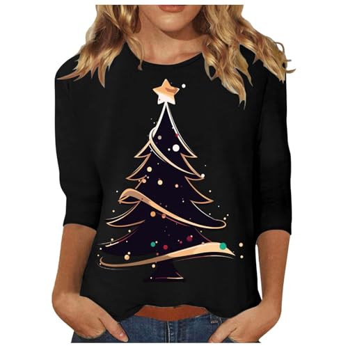 Weihnachtspullover Damen Baumwolle Lustig Casual Weihnachts Sweatshirts Pullover Teenager Mädchen Weihnachtspulli Weihnachtsmotiv Festliche Oberteile Rundhals Weihnachten Bluse 2024 Angebote von Generisch