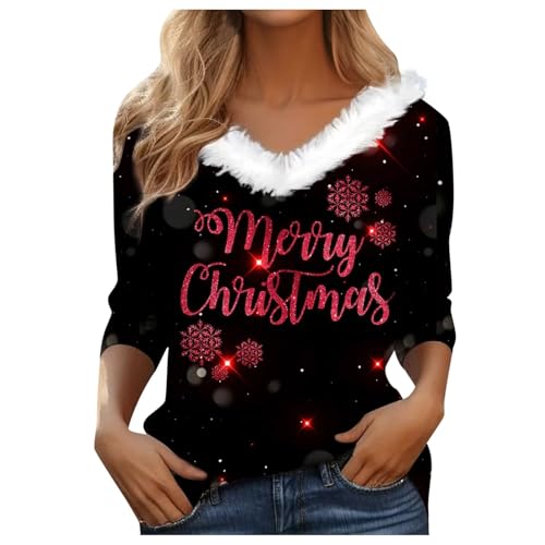 Weihnachtspullover Damen Casual Weihnachts Pullover Sweatshirts Teenager Mädchen Weihnachtspulli Weihnachtsdruck Langarmshirt Weihnachtsshirt Rundhals Weihnachten Bluse Frauen Tops Longshirt von Generisch