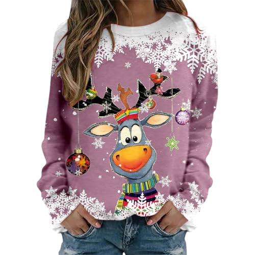 Weihnachtspullover Damen Elegant Lustig Langarm Sweatshirt Oversized Rundhals Weihnachtspulli Winter Christmas Sweat Oberteile für Teenager Mädchen von Generisch