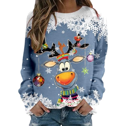 Generisch Weihnachtspullover Damen Elegant Langarm Sweatshirt Damen Oversized Rundhals Weihnachtspulli Winter Christmas Sweat Weihnachtspulli für Teenager Mädchen von Generisch