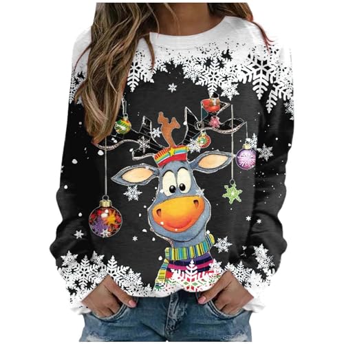 Weihnachtspullover Damen Elegant Weihnachten Pullover Damen Lustig Langarm Sweatshirt Damen Oversized Rundhals Weihnachtspulli Winter Christmas Sweat Weihnachts Pullis Oberteile für Teenager Mädchen von Generisch
