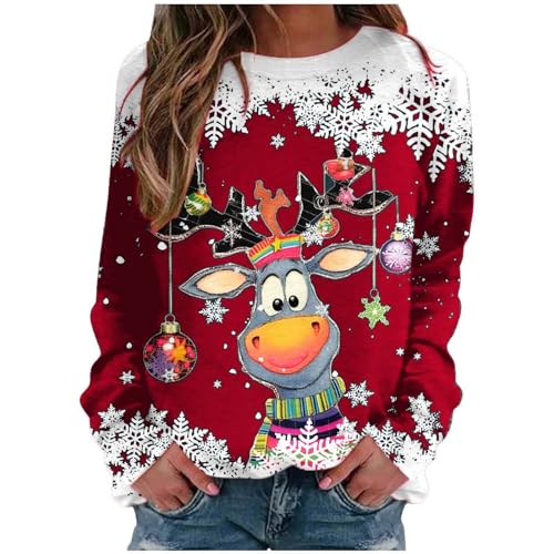 Weihnachtspullover Damen Elegant Weihnachten Pullover Damen Lustig Langarm Sweatshirt Damen Oversized Rundhals Weihnachtspulli Winter Christmas Sweat Weihnachts Pullis Oberteile für Teenager Mädchen von Generisch