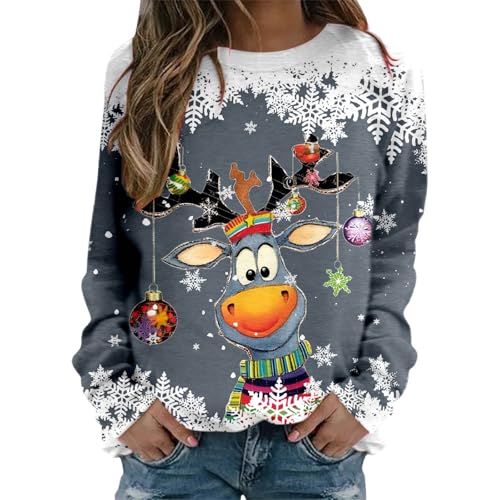 Weihnachtspullover Damen Elegant Weihnachten Pullover Damen Lustig Langarm Sweatshirt Damen Oversized Rundhals Weihnachtspulli Winter Christmas Sweat Weihnachts Pullis Oberteile für Teenager Mädchen von Generisch