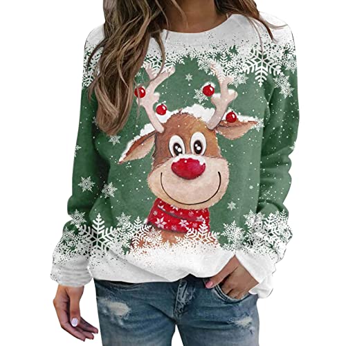 Weihnachtspullover Damen Elegant Weihnachten Pullover Damen Lustig Langarm Sweatshirt Damen Oversized Rundhals Weihnachtspulli Winter Christmas Sweat Weihnachts Pullis Oberteile für Teenager Mädchen von Generisch