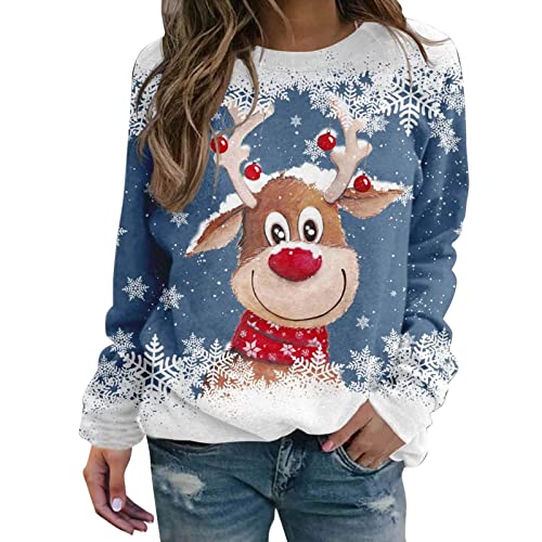 Weihnachtspullover Damen Elegant Weihnachten Pullover Damen Lustig Langarm Sweatshirt Damen Oversized Rundhals Weihnachtspulli Winter Christmas Sweat Weihnachts Pullis Oberteile für Teenager Mädchen von Generisch