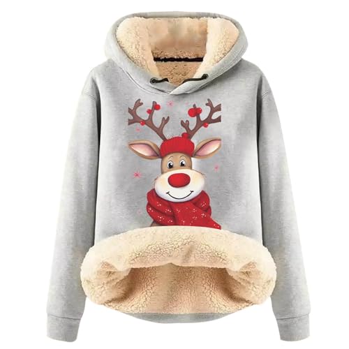 Weihnachtspullover Damen Hoodie Fleece GefüTterte Sweatshirt Winter Warm Pullover Mit Kapuze Dicke Pullover Fleecepullover Fleece Pulli Kapuzenpullover Casual Sportlich Thermounterwäsche Teddyjacke von Generisch