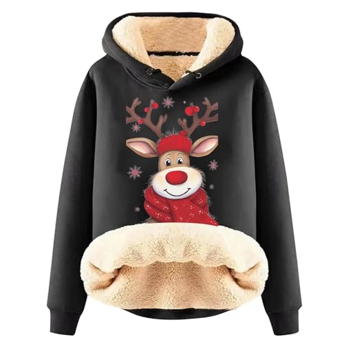 Weihnachtspullover Damen Hoodie Fleece GefüTterte Sweatshirt Winter Warm Pullover Mit Kapuze Dicke Pullover Fleecepullover Fleece Pulli Kapuzenpullover Casual Sportlich Thermounterwäsche Teddyjacke von Generisch