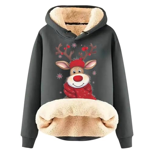 Weihnachtspullover Damen Hoodie Fleece GefüTterte Sweatshirt Winter Warm Pullover Mit Kapuze Dicke Pullover Fleecepullover Fleece Pulli Kapuzenpullover Casual Sportlich Thermounterwäsche Teddyjacke von Generisch