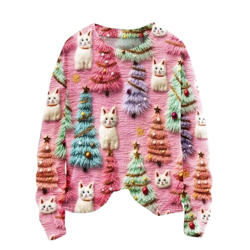 Weihnachtspullover Damen Lustig 3D Drucken Weihnachten Sweatshirt Langarm Rundhals Pullover Mit Weihnachtsmuster, Damen Xmas Pullover Hässliches Weihnachtspullover Weihnachtspulli Christmas Sweater von Generisch