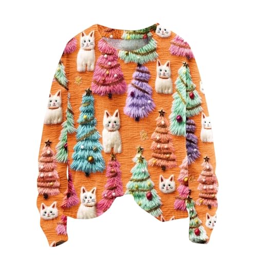 Weihnachtspullover Damen Lustig 3D Drucken Weihnachten Sweatshirt Langarm Rundhals Pullover Mit Weihnachtsmuster, Damen Xmas Pullover Hässliches Weihnachtspullover Weihnachtspulli Christmas Sweater von Generisch