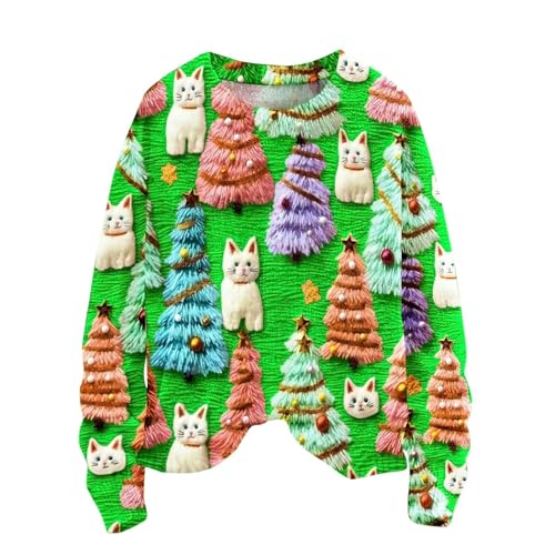 Weihnachtspullover Damen Lustig 3D Drucken Weihnachten Sweatshirt Langarm Rundhals Pullover Mit Weihnachtsmuster, Damen Xmas Pullover Hässliches Weihnachtspullover Weihnachtspulli Christmas Sweater von Generisch