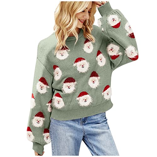 Weihnachtspullover Damen Lustig Strick Pullover Damen Winter Elegant Weihnachtspulli Warm Strickpullover mit Weihnachtsmann Langarm Ugly Christmas Sweater Xmas Jumper Winter Strickpulli Oberteile von Generisch