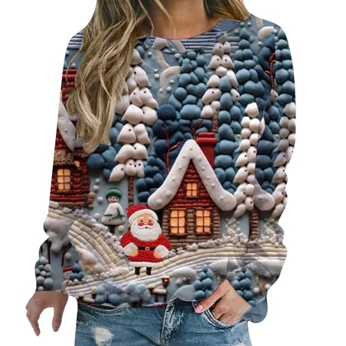 Weihnachtspullover Damen Lustig Weihnachts Sweatshirt Weihnachtspulli Pullover Damen Merry Christmas Sweatshirt Basic Rundhals Langarmshirt Weihnachtsmotiv Weihnachtsbluse Merry Christmas Langarmshirt von Generisch