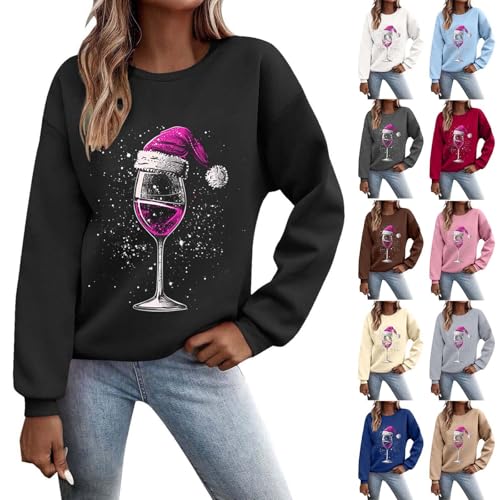Weihnachtspullover Damen Lustig Weihnachts Sweatshirt Weihnachtspulli Pullover Damen Merry Christmas Sweatshirt Weihnachtsstrickjacke Basic Rundhals Langarmshirt Weihnachtsmotiv 2024 von Generisch