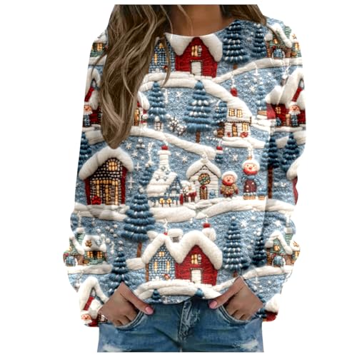 Weihnachtspullover Damen Lustig Weihnachtsdruck Pullover Rundhals Langarm Weihnachtspulli Weihnachts Xmas Sweatshirt Festlich Teenager Mädchen Langarmshirt Oberteile Tops Pulli Weihnachtskleidung von Generisch
