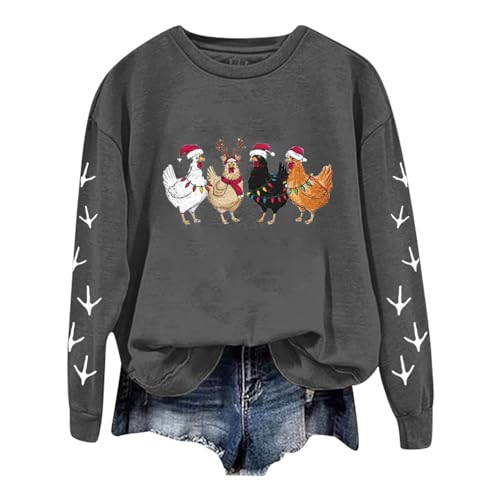 Weihnachtspullover Damen Lustig Weihnachtshühner Weihnachtsmann Bauernhof Hühner Tiere Pyjama Sweatshirt von Generisch