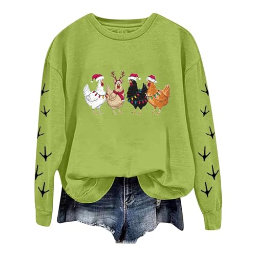 Weihnachtspullover Damen Lustig Weihnachtshühner Weihnachtsmann Bauernhof Hühner Tiere Pyjama Sweatshirt von Generisch