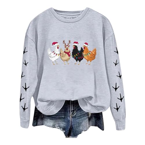 Weihnachtspullover Damen Lustig Weihnachtshühner Weihnachtsmann Bauernhof Hühner Tiere Pyjama Sweatshirt von Generisch