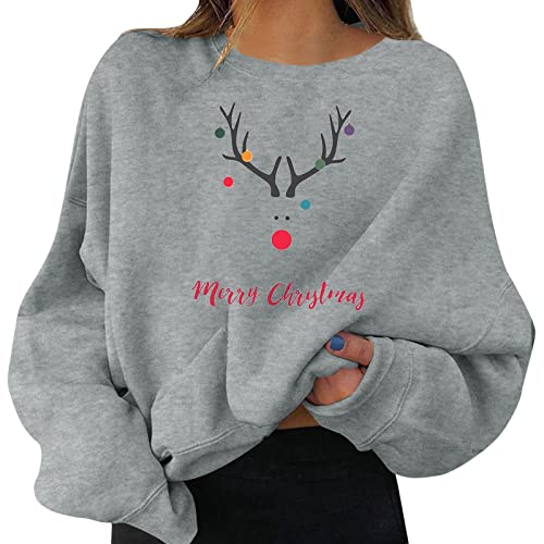 Weihnachtspullover Damen Lustige Weihnachtsoutfit Rentier Print Langarmshirt Weihnachtsshirt Christmas Sweatshirt Shirt Teenager Mädchen Weihnachts Pyjama Pullover Weihnachten Bluse Xmas Oberteile von Generisch