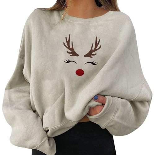 Weihnachtspullover Damen Lustige Weihnachtsoutfit Rentier Print Langarmshirt Weihnachtsshirt Christmas Sweatshirt Shirt Teenager Mädchen Weihnachts Pyjama Pullover Weihnachten Bluse Xmas Oberteile von Generisch