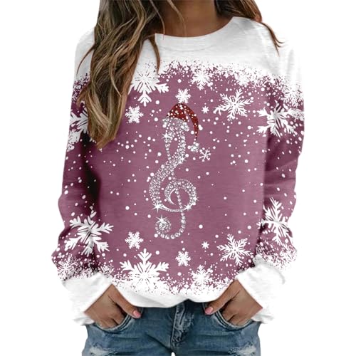 Weihnachtspullover Damen Pullover Weihnachten Sweatshirt Weihnachtspulli Rundhals Langarmshirt Elegant Fraue Mädchen Pulli Bluse Tops Frühling Lässiges Kostüm Geschenk Christmas (ZZZE-Purple, XL) von Generisch