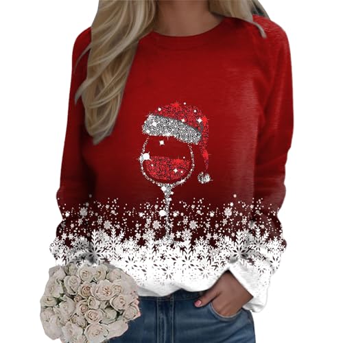 Weihnachtspullover Damen Pullover Weihnachten Sweatshirt Weihnachtspulli Rundhals Langarmshirt Elegant Fraue Mädchen Pulli Bluse Tops Frühling Lässiges Kostüm Geschenk Christmas Sweat Oberteile (XXL) von Generisch