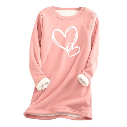 Weihnachtspullover Damen Thermo Pullover Gefütterte Fleecepullover Teddy Fleece Sweatshirt ohne Kapuze Winter Warme Langarmshirt Lang Winterpullover Dicke Plüsch Unterhemd Locker Thermounterwäsche von Generisch