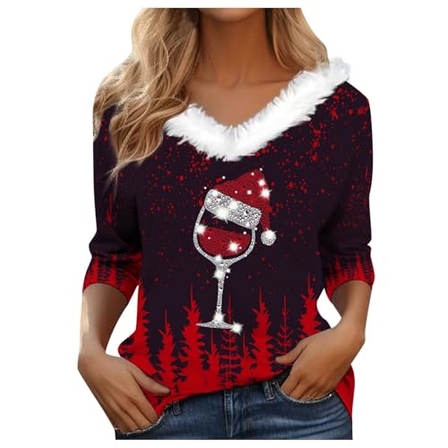 Weihnachtspullover Damen Ugly Casual Weihnachts Pullover Sweatshirts Teenager Mädchen Christmas Sweater Weihnachtsmotiv Festliche Oberteile Frauen Rundhals Weihnachten Bluse Weihnachtssbluse von Generisch