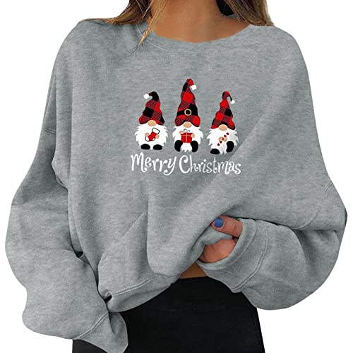 Weihnachtspullover Damen Weihnachtspulli Christmas Mit Weihnachtsmotiv Sweater Tops Xmas Rentier Elfe Sweatshirt Party Bequem Christmas Sweatshirt Bluse Pulli Shirt Langarmshirt (ZA-Grey, M) von Generisch