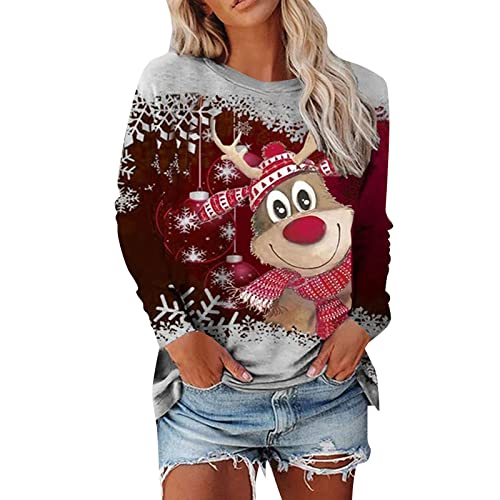 Weihnachtspullover Damen Winter Weihnachts Pullis Freizeit Christmas Sweat Oberteile Tops Langarm Sweatshirt Rundhals Weihnachtspulli Elegant Weihnachten Pullover für Frauen Teenager Mädchen von Generisch