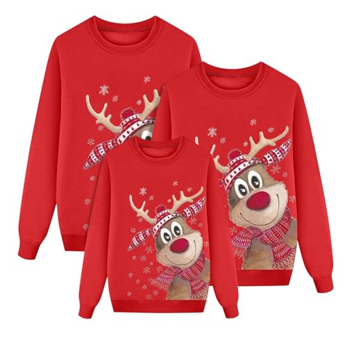 Weihnachtspullover Familie Set Christmas Sweater Mit Rentier Muster - Langarm Buchstabendruck Lockere Rundhals Oberteil Weihnachtsmode Kuscheliger Stretch Pullover Weihnachten Winter von Generisch
