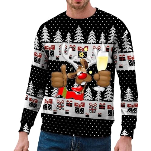 Weihnachtspullover Herren, Weihnachtspullover Herren Rentier Lustig 3D Weihnachts Sweatshirt Pullover Weihnachts Pullover für Männer Weihnachtspulli Familie Lustige Unisex Sweatshirts Christmas von Generisch