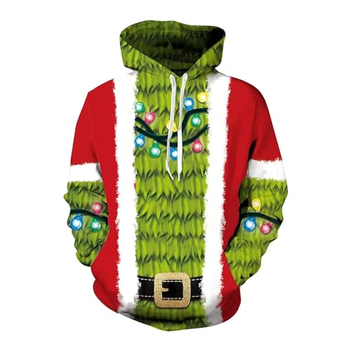 Weihnachtspullover Herren Hoodie Pullover Reindeer Schneemann 3D Druck Lustige Funky Weihnachtspulli Casual Unisex Christmas Kapuzenpullover Sweatshirt mit Tasche Weihnachtshoody von Generisch