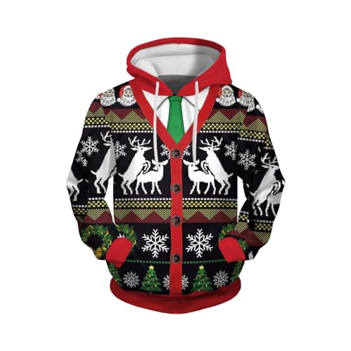 Weihnachtspullover Herren Hoodie Pullover Reindeer Schneemann 3D Druck Lustige Funky Weihnachtspulli Casual Unisex Christmas Kapuzenpullover Sweatshirt mit Tasche Weihnachtshoody von Generisch