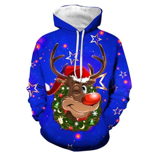 Weihnachtspullover Herren Hoodie Pullover Reindeer Schneemann 3D Druck Lustige Funky Weihnachtspulli Casual Unisex Christmas Kapuzenpullover Sweatshirt mit Tasche Weihnachtshoody von Generisch