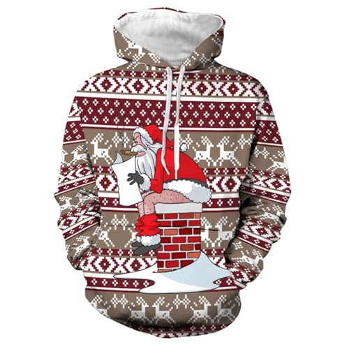Weihnachtspullover Herren Hoodie Pullover Reindeer Schneemann 3D Druck Lustige Funky Weihnachtspulli Casual Unisex Christmas Kapuzenpullover Sweatshirt mit Tasche Weihnachtshoody von Generisch