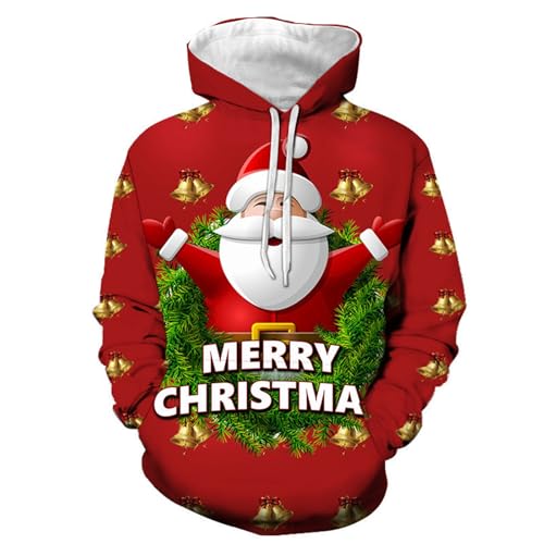 Weihnachtspullover Herren Hoodie Pullover Reindeer Schneemann 3D Druck Lustige Funky Weihnachtspulli Casual Unisex Christmas Kapuzenpullover Sweatshirt mit Tasche Weihnachtshoody von Generisch
