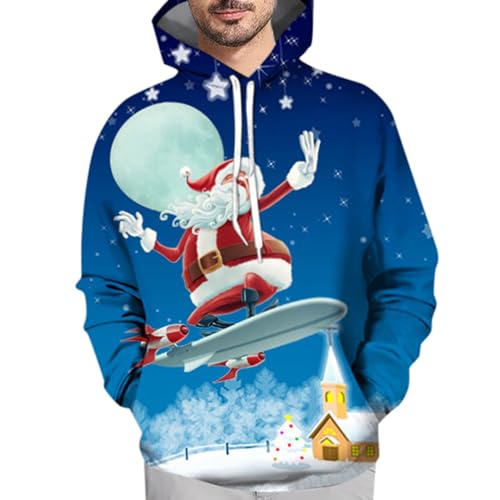 Weihnachtspullover Herren Hoodie Pullover Reindeer Schneemann 3D Druck Lustige Funky Weihnachtspulli Casual Unisex Christmas Kapuzenpullover Sweatshirt mit Tasche Weihnachtshoody von Generisch