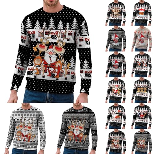 Weihnachtspullover Herren Lustig Rentier Weihnachtsmann Gedruckt Sweatshirt Ugly Weihnachts Pullover Strickpullover Winter Warm Rundhals Weihnachtspulli Große Größen Casual Christmas Sweater von Generisch