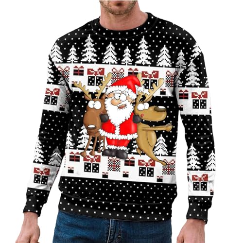 Weihnachtspullover Herren Lustig Rentier Weihnachtsmann Gedruckt Sweatshirt Ugly Weihnachts Pullover Strickpullover Winter Warm Rundhals Weihnachtspulli Große Größen Casual Christmas Sweater von Generisch