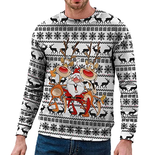 Weihnachtspullover Herren Lustig Rentier Weihnachtsmann Gedruckt Sweatshirt Ugly Weihnachts Pullover Strickpullover Winter Warm Rundhals Weihnachtspulli Große Größen Casual Christmas Sweater von Generisch