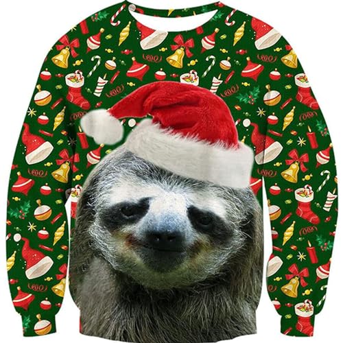Weihnachtspullover Herren Lustig Rundhals Faultier Katze Langarmshirt Hässliche Christmas Sweater Männer Party Style Loose weihnachtspulli Strick Weihnachten Sweatshirt Pullover von Generisch