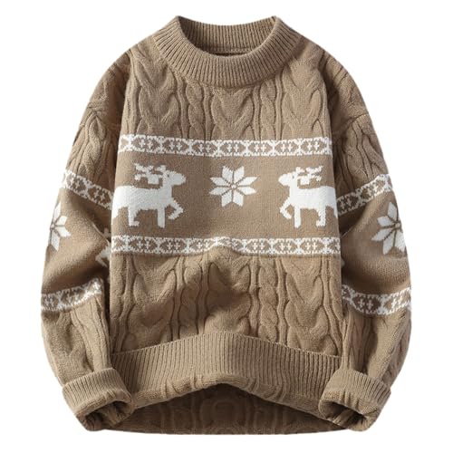 Weihnachtspullover Herren Norweger Rentier Druck Weihnachtspulli - Lustig Hässliche Christmas Sweater Rundhals Warme Weihnachten Strickpulli Winter Strickpullover Langarm Weihnachten Winterpullover von Generisch