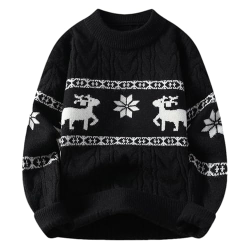 Weihnachtspullover Herren Norweger Rentier Druck Weihnachtspulli - Lustig Hässliche Christmas Sweater Rundhals Warme Weihnachten Strickpulli Winter Strickpullover Langarm Weihnachten Winterpullover von Generisch